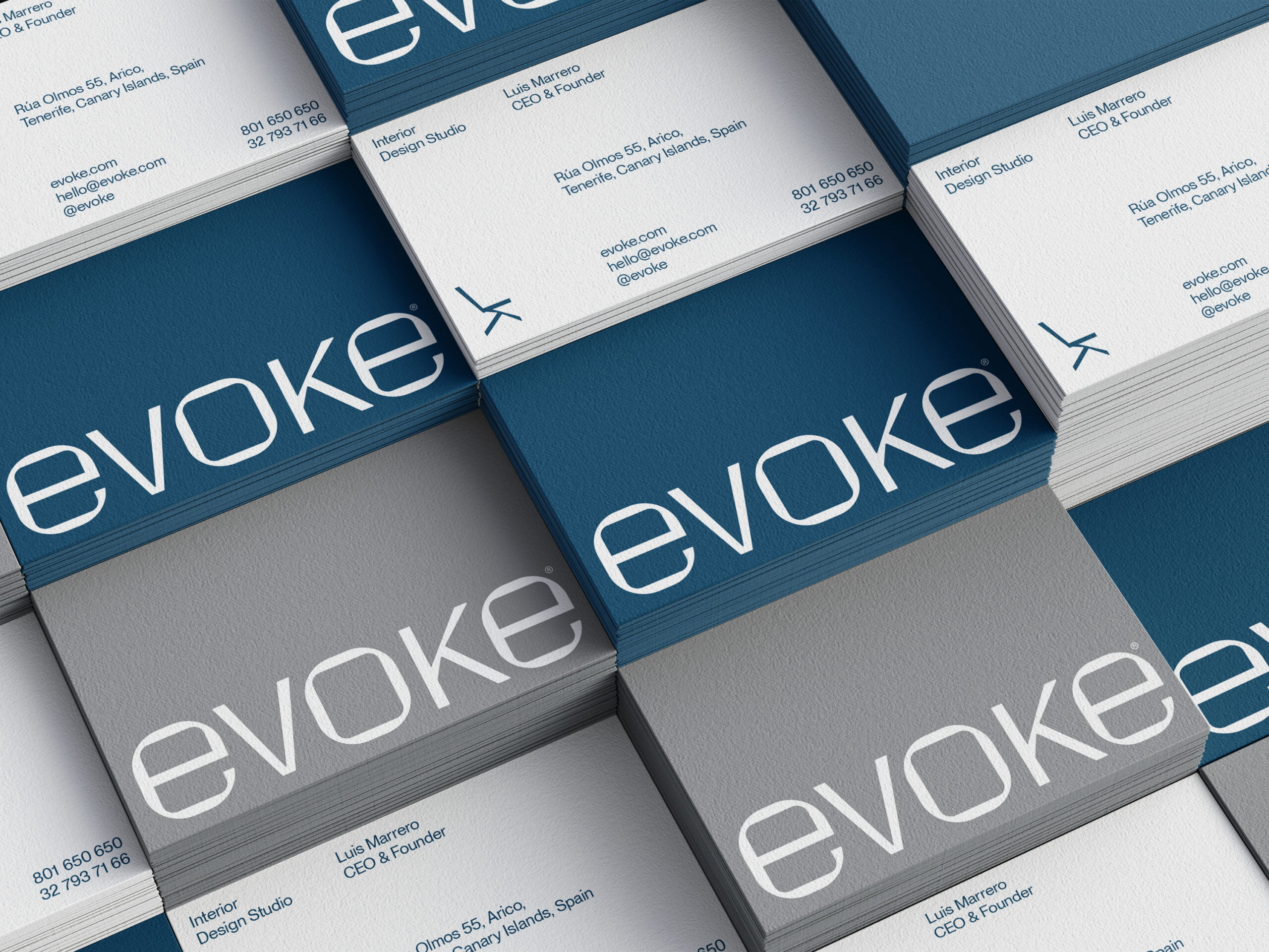 Tarjetas de visita de Evoke, un estudio de diseño de interiores