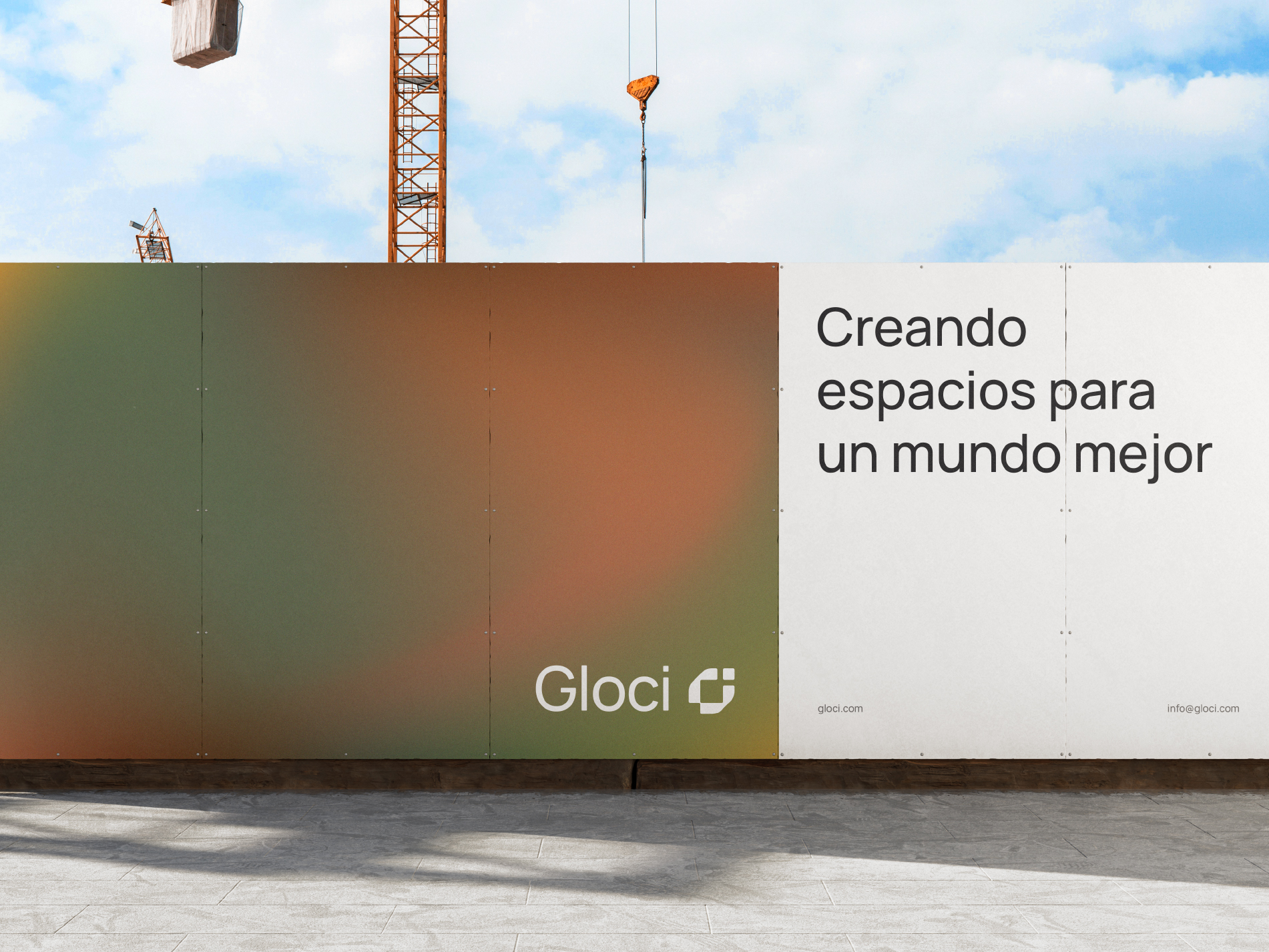 valla publicitaria por fuera de una obra de gloci arquitectura