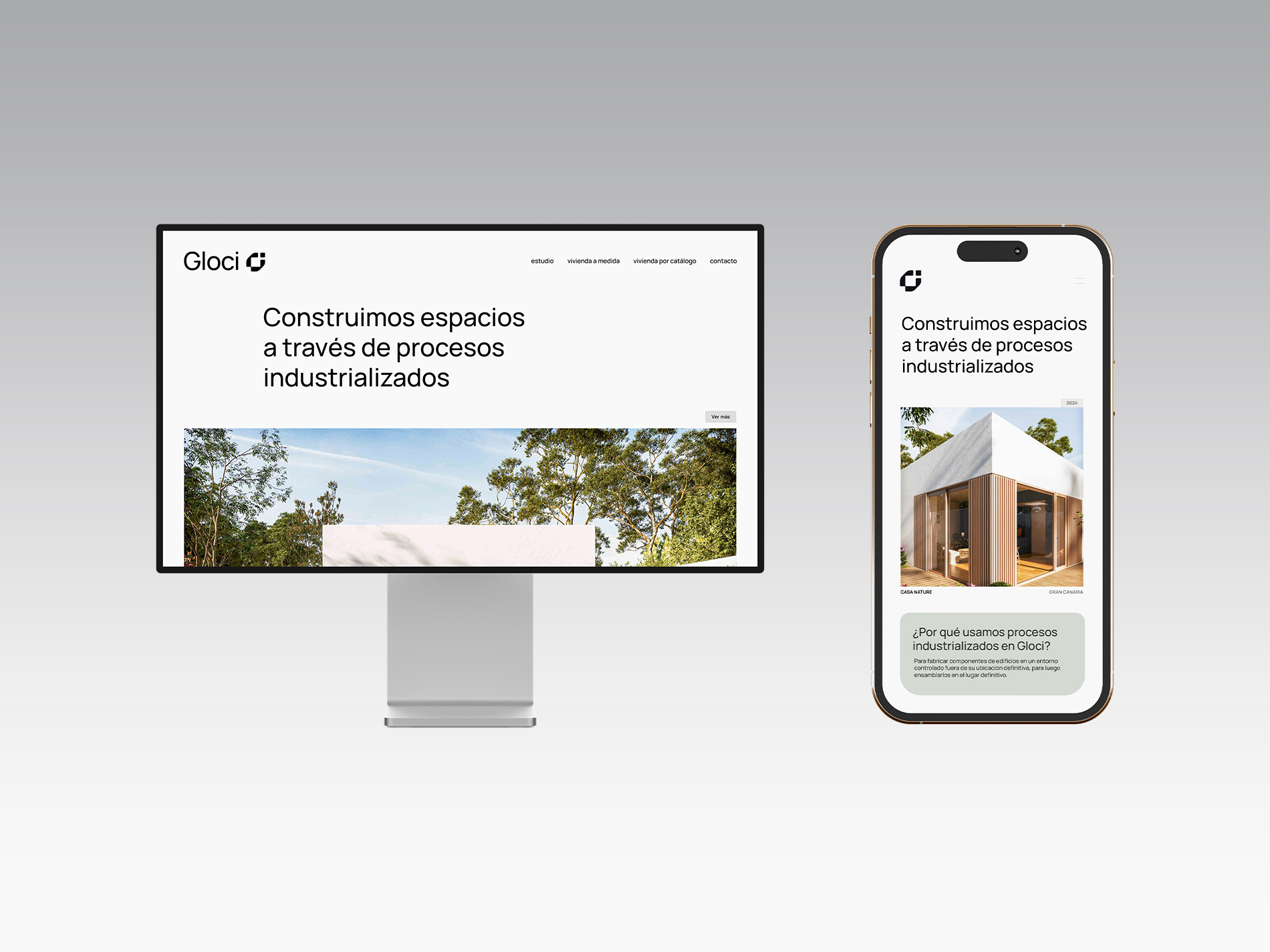 mockup de web en ordenador y teléfono de gloci arquitectura